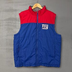 New York Giants REVERSIBLE Puffer Zip Up Men's Vest Jacket Blue Grey Size XL